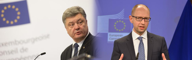 Präsident der Ukraine Petro Poroschenko und der heftig kritisierte Premierminister Arsenij Jazenjuk. © European Union