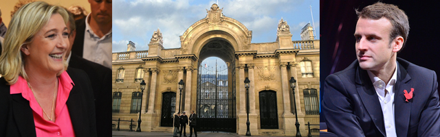 Wer wird in den nächsten fünf Jahren im Élysée-Palast residieren und die Geschicke des Landes leiten? Bild EU-Infothek  © von li. n. re.  Rémi Noyon / Eric Pouhier / Official Leweb Photos